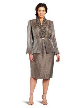 Jessica Howard Women’s 2-Piece iridescent Gray Dress Jacket Set Ruffle size 14